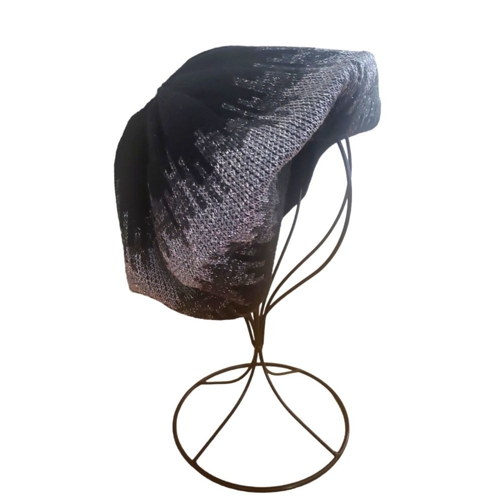 Calvin Klein Black & Silver Metallic Lightweight Knit Acrylic Blend Tam Beret OS - Picture 2 of 7
